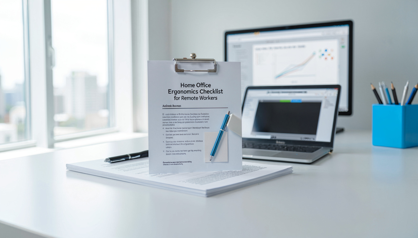 Home Office Ergonomics Checklist for Remote Workers, close detail, soft focus background
