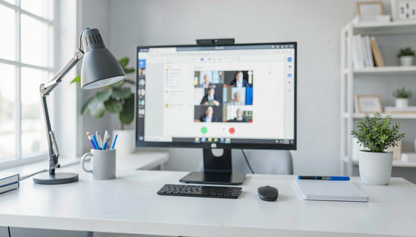 Best Home Office Lighting Setup for Video Calls, close detail, soft focus background
