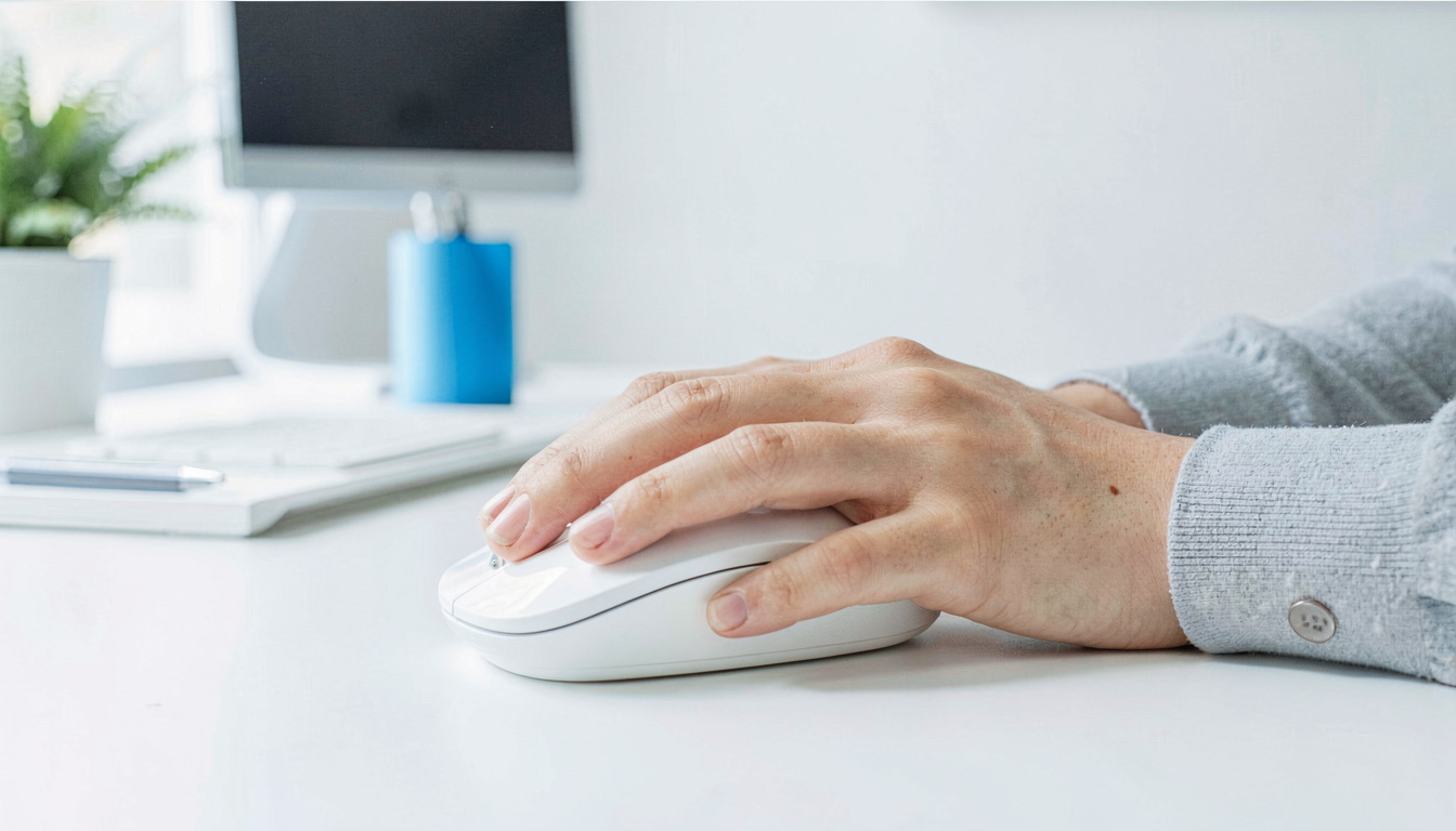 How to Reduce Wrist Pain from Mouse and Keyboard Use, close detail, soft focus background